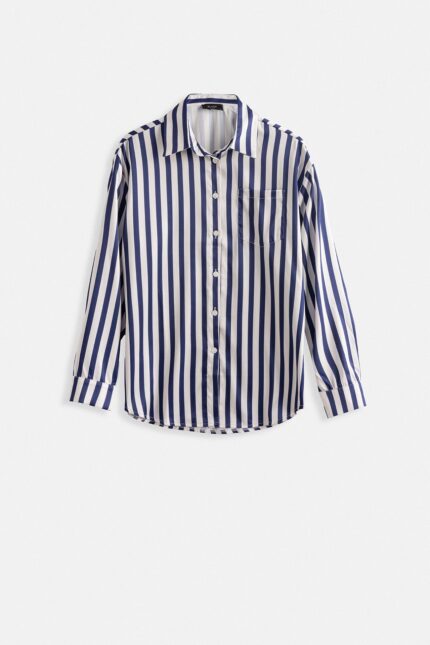 Këmishë blu navy saten me vija
