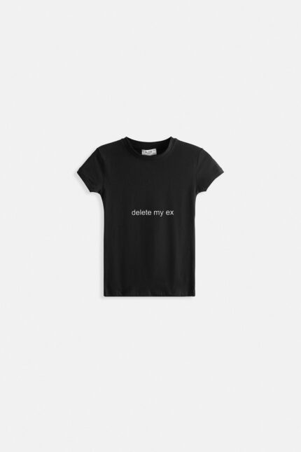 Fshini bluzën time të zezë të printuar Lycra Crop