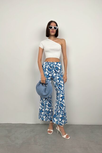 Pantallona blu me këmbë tubulare me model