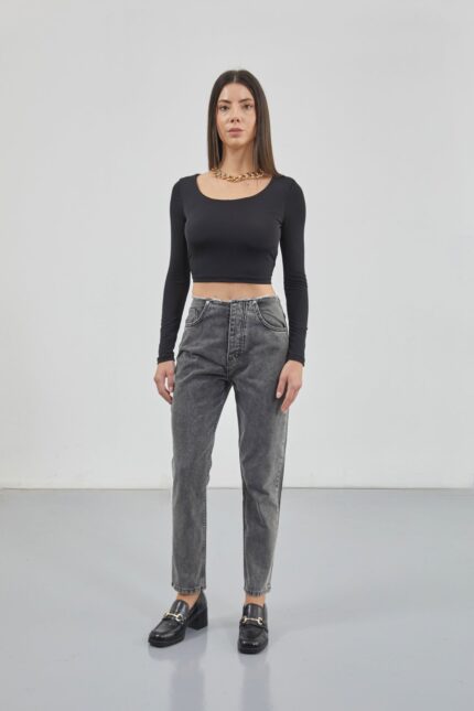 Kare Yaka Siyah Crop Top