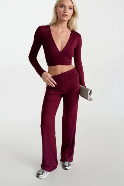 Kruvaze Bağlamalı Bordo Bluz